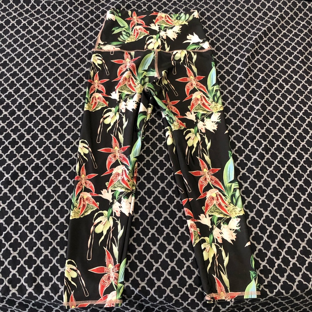 Emily Hsu Designs Floral High Waisted Dance Yoga Long Legging Sz Medium L14
